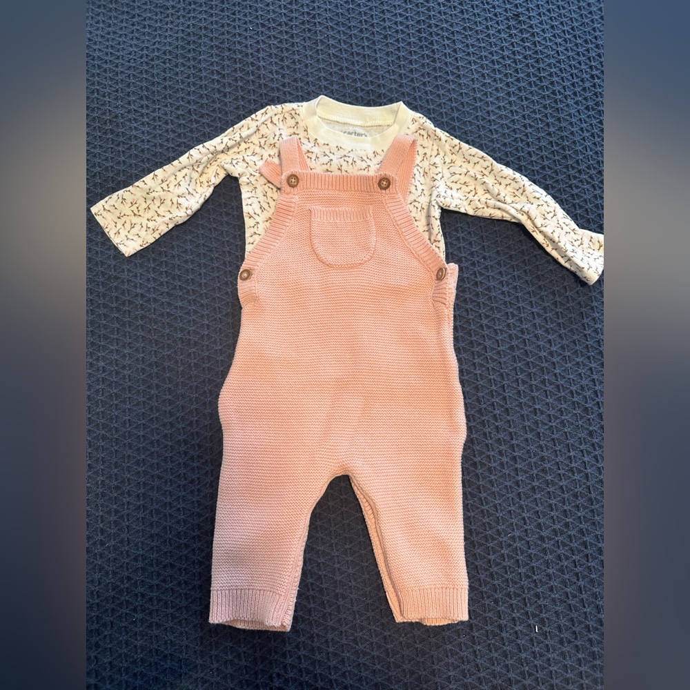 Carter's Pink Knit Overalls with long sleeve tee
